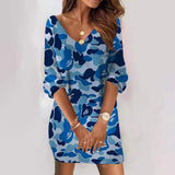 V-neck Women Dress Fashion Print Half Sleeve Casual Loose Mini Dresses 2022 Spring Autumn Elegant Woman Dress Robe