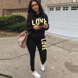 Piece Set Women Outfit LOVE Letter Print High Neck Hoodies Sweatshirt Pants Tracksuit 2020 Plus Size Streetwear Casual