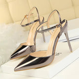 Zingj Simple Thin Heel Ultra High Heel Shallow Pointed Patent Leather Sexy Nightclub Show Thin A Word With Female
