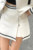 Retro Outerwear Women Long Sleeve High Waist Bomber Coats Casual Sets Black Y2k Short Length Jackets Skirt Preppy