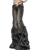 Raw Trim Splice Low Rise Flare Jeans- Outfit