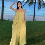 Zingj Hanging Neck Cotton Linen Dew Back Holiday Dress Female Leisure Loose Temperament Halter Belt Long