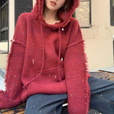 Zingj Hoodie Lazy Red Sweater Women's 2024 Autumn / Winter New Loose Head Sweater Design Sense Top Tide-Outfit