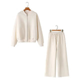 Autumn Zipper Bomber Jacket Jacket + Velvet Trousers Women's