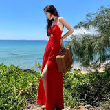 Zingj Spice Girl Red Strapless Dress Sanya, Thailand Seaside Beach Vacation Dress Female