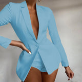 Fashion Polo Collar Long-sleeved Solid Color Casual Temperament Small
