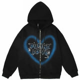 Hip Hop Harajuku Coat Jacket Graffiti Heart Letter Bear Print Zip-up Hoodie Women Autumn Long Sleeve Sweatshirt