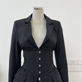 Autumn Station Pop Cool Fried Street Repair Fish Bone Girded Waist Thin Suit Coat Top