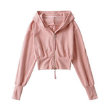 Zip Hoodie Slim Women Sweats Grunge Pink Sweatshirt Aesthetic Hoody Sweat College Young Girls Sweetshirts Crop Hoodie