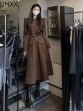 Women Suit Coat Dress 2 Pic Set Solid Korean Sweet Office Lady Autumn Winter Full Ruffled Knee-Length Ladylike Women