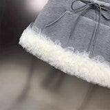Grey Drawstring Frill Tulle Trim Mini Skirt- Outfit
