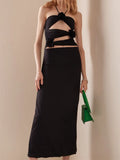Women Sexy Halter Hollow Out Long Dress Y2K Off Shoulder Backless Slim Dress 3D Flowers Vestidos Night Party