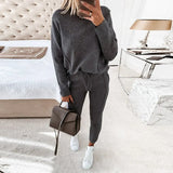 Spring Winter Long Sleeve Pullover Top Drawstring Pants Casual Trousers Two Piece Set Womens Tracksuit Clothing Sport