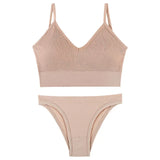 Women Seamless Bra Set Sexy Low Waist Panties Wire Free Bra Bralette Padded Lingerie Brassiere Soft Female Underwear