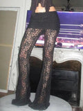 Perspective Lace Splice High Rise Flare Leg Pants- Outfit