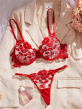 Sheer Lips Heart Embroidery Lingerie Set- Outfit