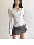 Retro Solid Color Collar With Long-Sleeved T-Shirt Autumn And Winter New Slimming Thin Shirt