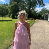 Pink Pleated Halter Maxi Dress-Outfit