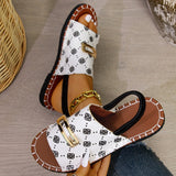 Large-Size Buckle Cloth One-字 Type Sandals Women Summer Loose With Flat Embroidered Beach Cool