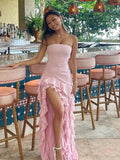 Tube Ruffles Fringe Midi Dress-Outfit