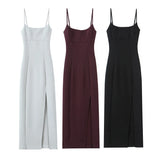 Cloth Sling Dress 2025 Summer Temperament Dress Dress Open Back Fork And Medium Long Fan