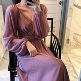 Women Spring Women Maxi Robe Elegant Ladies Long Lantern Sleeve Fashion Vestdios Female Party High Waist