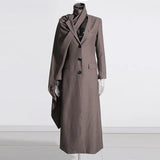 Fire Millard Wind 2025 Autumn New Scarf Collar Long Sleeve Personality Hollow Design Solid Color Trench Coat