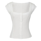 Button Sexy Tank Tops Women Square Collar Solid Knit Casual Basic Summer Ribbed Slim Ruffles Tops Women