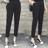 Pants Women Spring Ankle-length Button-fly Straight Black Office Ladies Elegant Fashion Drape All-match Female Chic