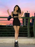 Dress Women's Clothes Spaghetti Strap Hollow Out Sleeveless Slim Sheath Spring Summer Mini Dress Lady Casual Mujer