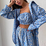 Zingj New Long Sleeve Shirt With High Waist Trousers Suit Print Fashion Women's Wear-Outfit