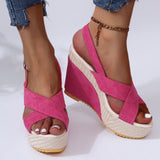 Zingj Summer Platform Platform Sandals Denim Cross Buckle Beach