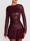 Faux Leather Long Sleeve Ruched Top- Outfit