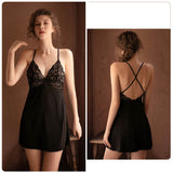 Sexy Night Dress Perspective Lace Nightgow Women's New Lingerie backless Lace V-neck nightwear silk Nightdress