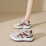 Sneakers Women's New Spring Retro Leather Thick Soles Raised Running Shoes Thick Soles Increase Old Dad