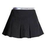 Girls Black Fake Two Spliced Half-Body Skirt High-Waisted Stripe Short Skirt Short Skirt 100-Fold