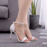 Cm High-Heeled Sandals Bridesmaid Wedding Buckle With Beaded Tuxedo Fine Heel Fish Mouth Roman