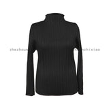 Folded Women's Clothing New Simple Classic Long-Sleeved Top Lady High-End Wrinkle Bottom Shirt