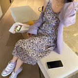 Dress Women Sexy New Slim Elegant Chic Colorful Fresh Hepburn Spaghetti Strap Korean Style Print V-neck Casual