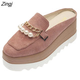 ladies flip comfortable rubber platform shoes ladies casual round toe flat loafers flat autumn suede women's
