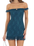 Women Slash Neck Off Shoulder Lace Mini Dress Elegant 3D Floral Ruffles Hem Bodycon Dress Party Summer Female