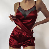 Lace Pijama Dot Print Women's Pajama Sets V-Neck Stretch Satin Sexy Lingerie Sleepwear Pajamas Home Wear Nightwear