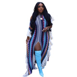 Zingj New Women's Dress Flounce Knitted Striped Slit