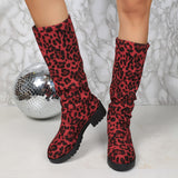 Leopard Velvet Rough And Fashion Boots Women Autumn And Winter New Fashion Wrinkles Pile
