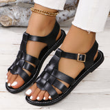 Belt Buckle Flat Bottom Hollow Sandals Women Wear Solid Sand Beach Cool Slippers
