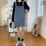Women Denim Summer Split Pockets All Match Vintage Mini Dresses Fashion Streetwear Korean Loose High Waist Denim