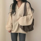 V-Neck Solid Color Pullover SweaterOutfit