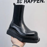 Spring And Autumn New Fashion Versatile Men's Martin Boots Black High Top Leather Shoes Fashion Short Boots