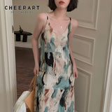 Tie Dye Long Slip Maxi Dresses For Women 2021 Chiffon Spaghetti Strap Summer Ruched Dress Korean Designer