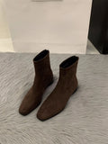 Zingj Heel Suede Korean Small Ankle Boots Female Shoes 2024 New Autumn And Winter Versatile Add Velvet Thin Boots Foreign Style Short Boots-Outfit